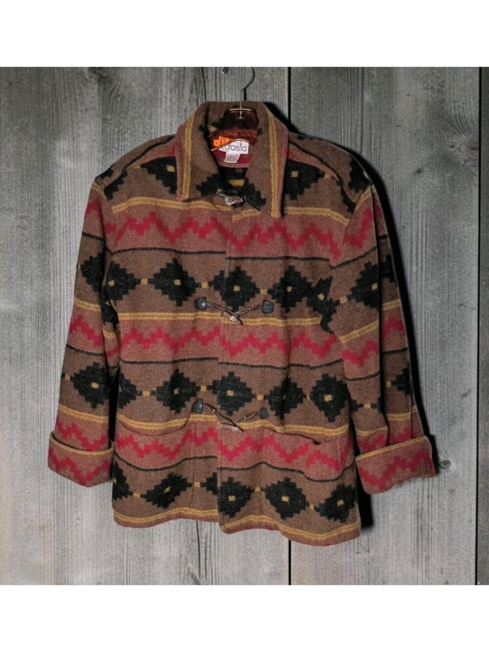 Vintage Wool Blend Women's Southwest Toggle Jacket M Rafaella Pockets Aztec